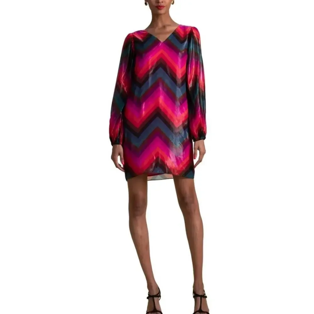 Trina Turk Hitachi Silk Blend Shift Dress Size 2 Multicolor Party Night Out - Picture 2 of 13